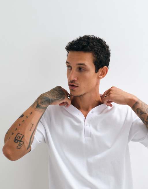 ASOS DESIGN - Hvid afslappet T-shirt med baseball-hals, 2 af 5