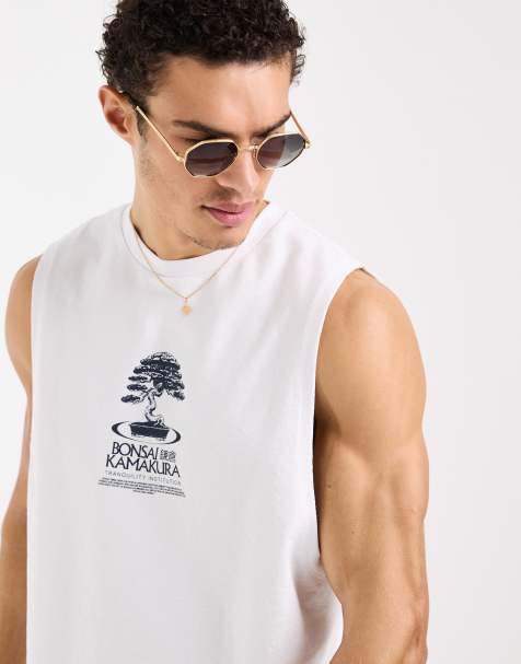 ASOS DESIGN - Hvid afslappet tanktop i kraftigt stof med bonsaiprint - view 1