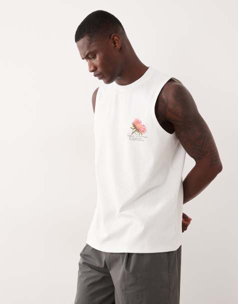 ASOS DESIGN - Hvid afslappet tanktop med blomstergrafik i superkraftig ribstrik - view 1