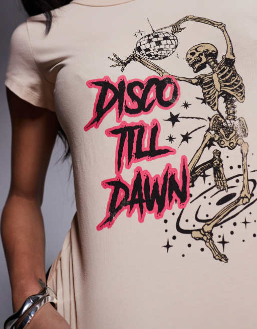ASOS DESIGN - Hvid baby-T-shirt med 'Disco Till Dawn'-print, 4 af 4