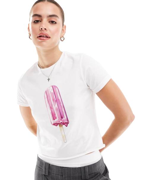 ASOS DESIGN - Hvid baby-T-shirt med grafisk ispind-print - view 1