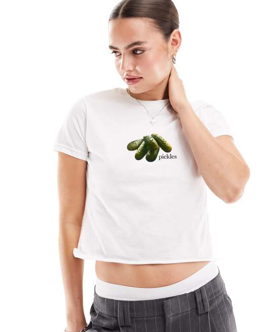 ASOS DESIGN - Hvid baby-T-shirt med grafisk print med syltede agurker