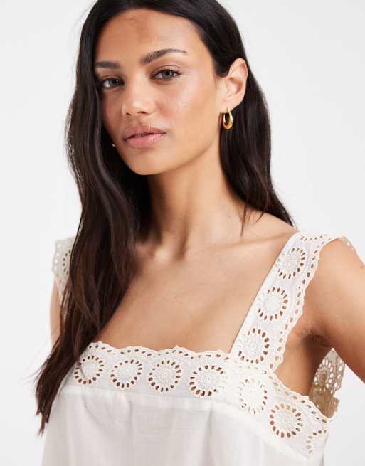 ASOS DESIGN - Hvid babydoll-top i bomuld med blondekant - Del af sæt, 2 af 4