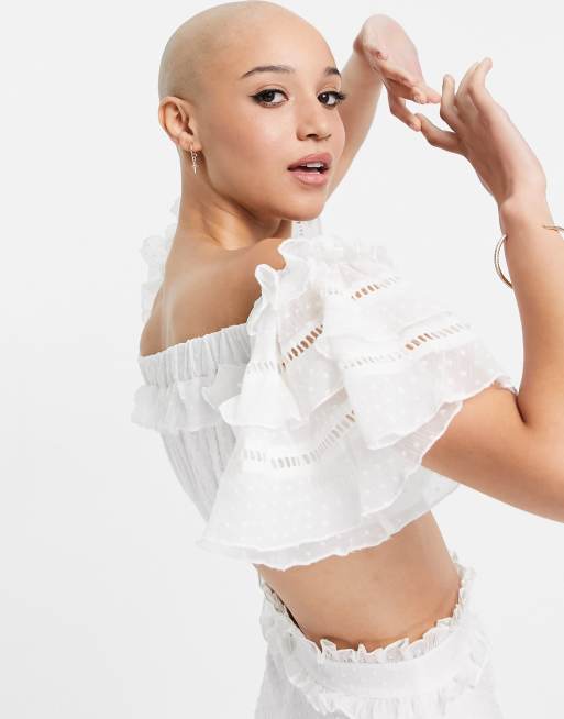 ASOS DESIGN - Hvid bandeau-croptop i dobby-chiffon - Del af sæt