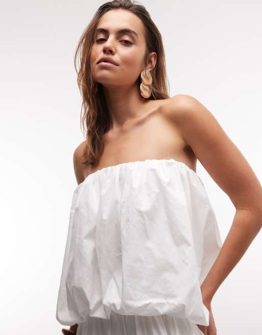 ASOS DESIGN - Hvid bandeau-maxikjole i poplin med broderet blondekant, 3 af 4