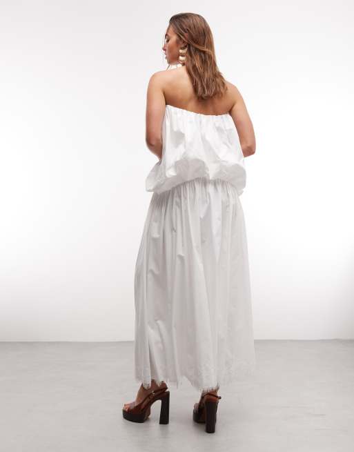 ASOS DESIGN - Hvid bandeau-maxikjole i poplin med broderet blondekant, 4 af 4