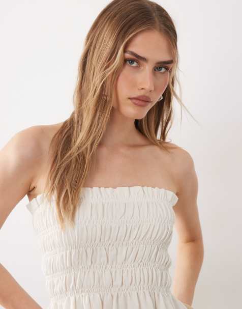 ASOS DESIGN - Hvid bandeau-top med rynker i mesh - view 1