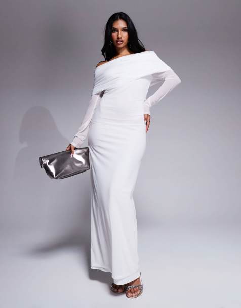 ASOS DESIGN - Hvid bardot-maxikjole uden ærmer med stretch i chiffon - view 1