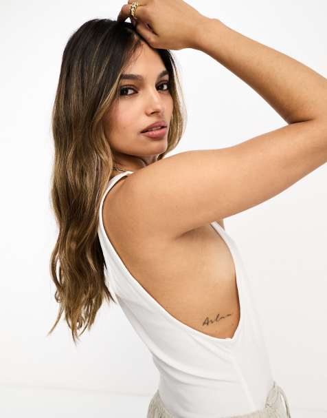 ASOS DESIGN - Hvid bodystocking med dyb, rund ryg og dybe ærmegab - view 1