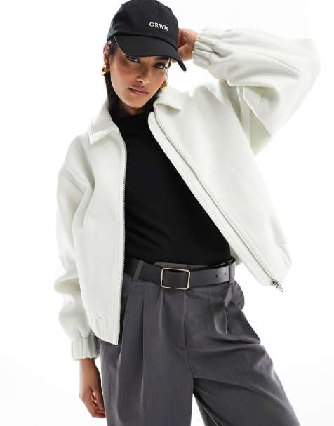 ASOS DESIGN - Hvid bomber-jakke med tekstur og kravedetalje - view 1