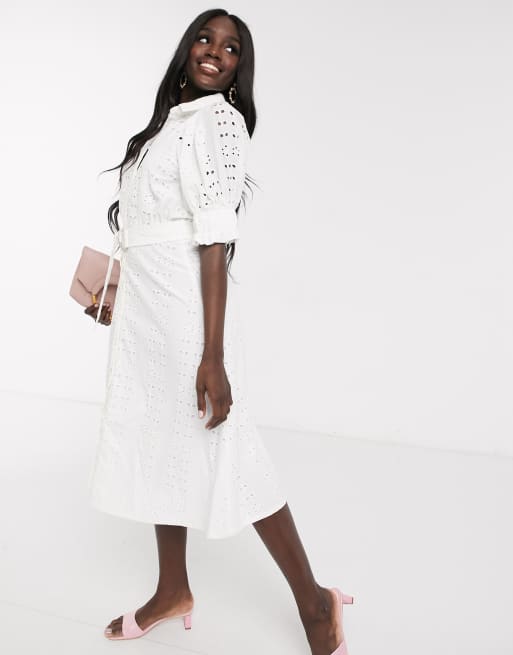 ASOS DESIGN - Hvid borderet midi skjortekjole med pufærmer og d-ring bælte, 4 af 4
