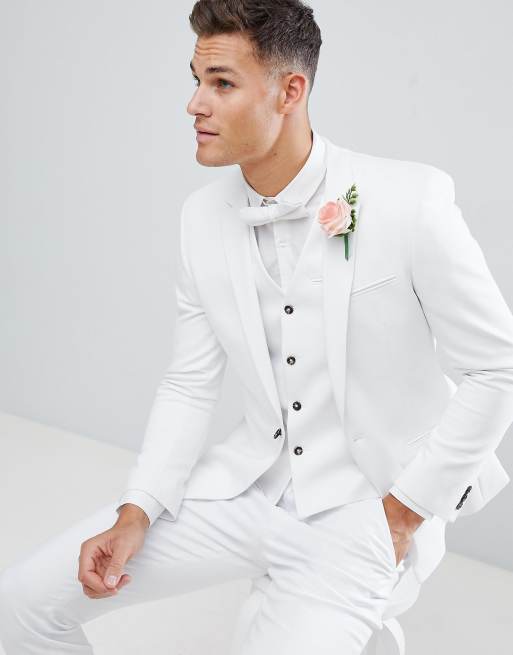 Hvidt jakkesæt med smal pasform og firkantet søm fra ASOS DESIGN wedding, 2 af 4