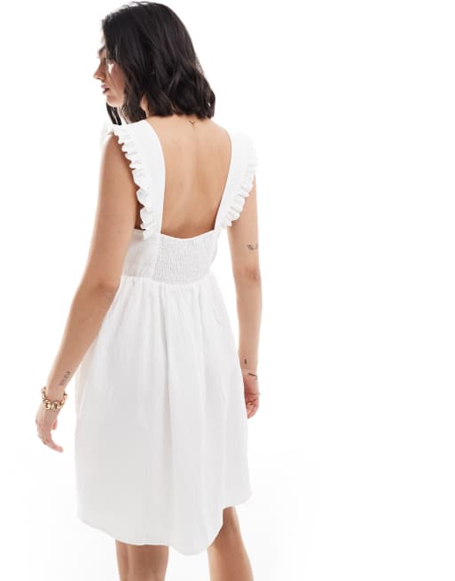 ASOS DESIGN - Hvid cami-kjole med firkantet hals og flæseærmer, 3 af 4
