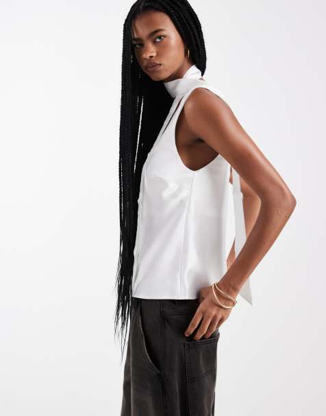 ASOS DESIGN - Hvid cami-top med tørklædedetalje i satin - view 1