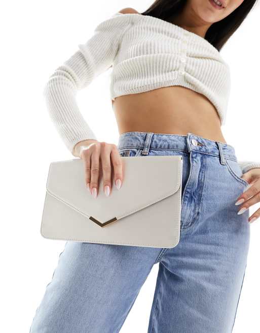 ASOS DESIGN - Hvid clutch-taske med V-formet stang i satin, 2 af 4