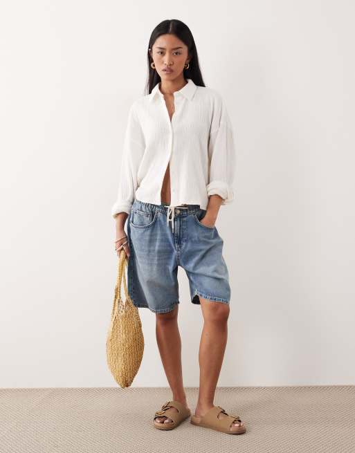 ASOS DESIGN - Hvid cropped skjorte med tekstur i bomuld, 2 af 4