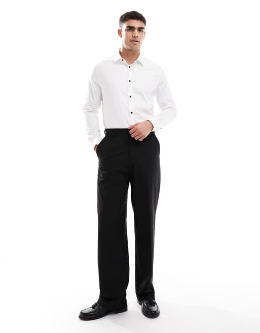 ASOS DESIGN - Hvid elegant skjorte med kontrasterende knapper i  strygelet twill i regular fit, 3 af 4