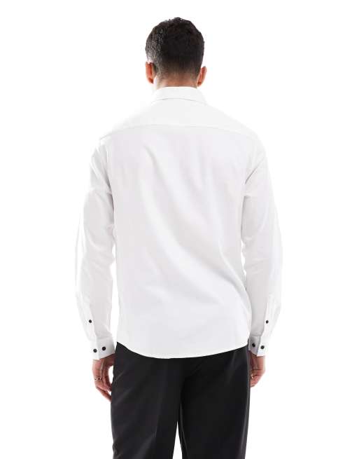 ASOS DESIGN - Hvid elegant skjorte med kontrasterende knapper i  strygelet twill i regular fit, 4 af 4
