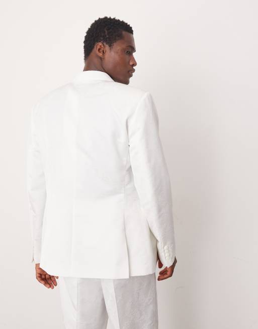 ASOS DESIGN - Hvid habitjakke med slangemønster i jacquard i slim fit, 4 af 5