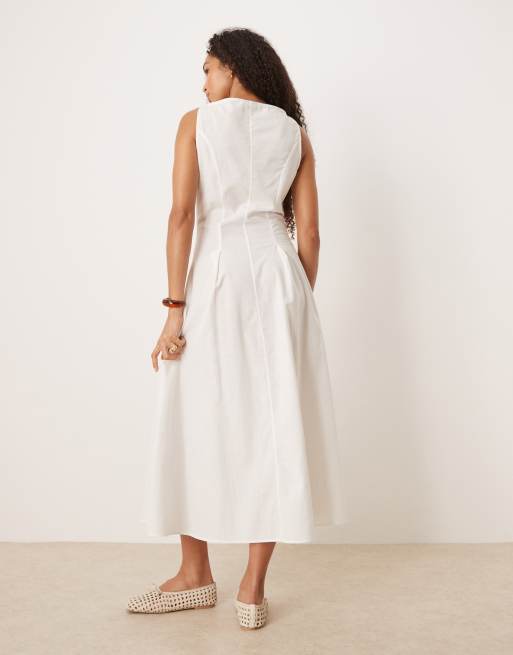 ASOS DESIGN - Hvid habitvestemidikjole med bred halsudskæring og knapper, 3 af 4