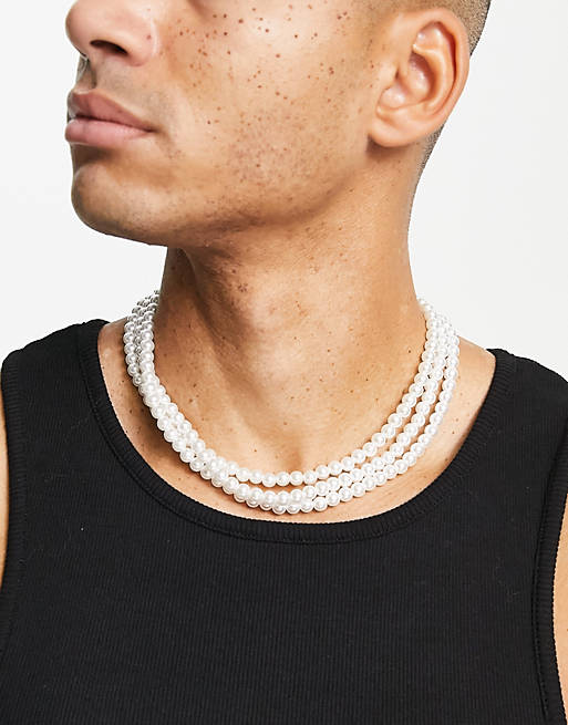 Dangle Seks feudale ASOS DESIGN - Hvid halskæde med flere lag og imiterede perler | ASOS