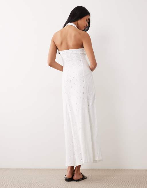 ASOS DESIGN - Hvid halterneck-midikjole med broderie anglaise, 3 af 4