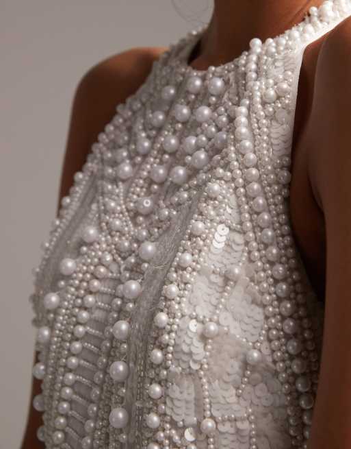 ASOS DESIGN - Hvid halterneck-midikjole med perler og pailletter, 5 af 6