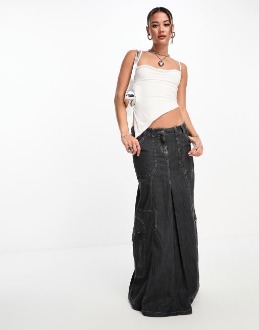 ASOS DESIGN - Hvid halterneck-top med vandfaldsudskæring og asymmetrisk kant, 2 af 4
