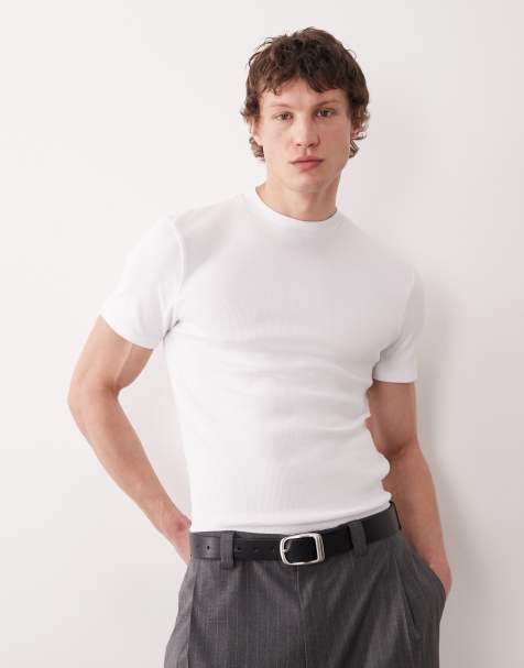 ASOS DESIGN - Hvid højhalset slim-T-shirt i ribstrik - view 1