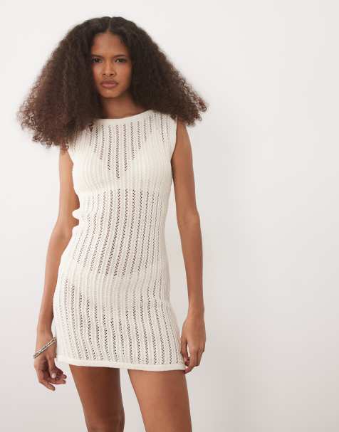 ASOS DESIGN - Hvid hæklet shift-kjole i strikket bomuldsblanding - view 1