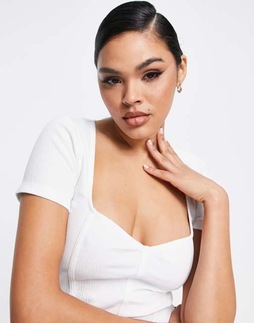 ASOS DESIGN - Hvid korset-top med korte ærmer og ekstra bred halsudskæring, 2 af 4