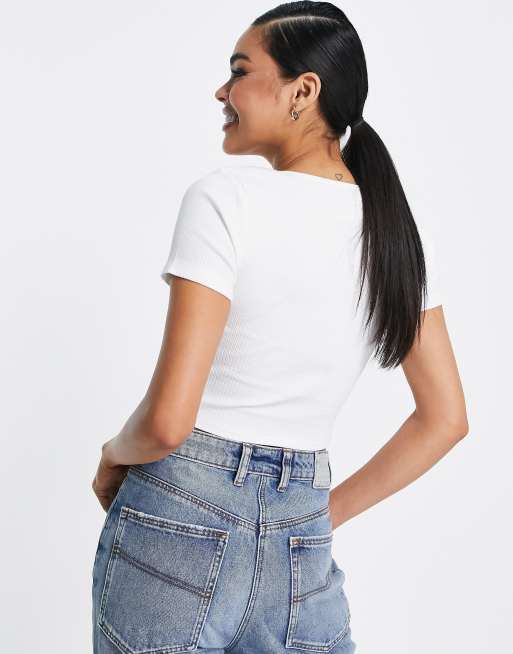 ASOS DESIGN - Hvid korset-top med korte ærmer og ekstra bred halsudskæring, 3 af 4