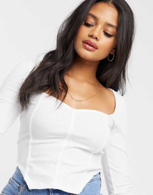 ASOS DESIGN — Hvid korsettop med bred halsudskæring og ribstrik, 3 af 4