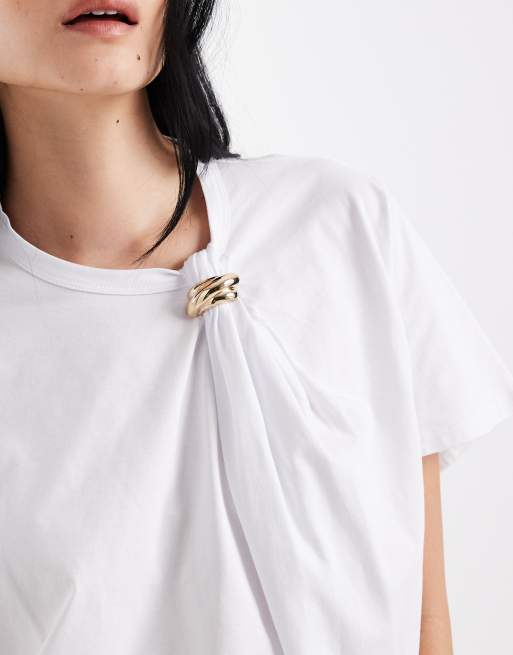 ASOS DESIGN - Hvid kortærmet top med guldfarvet detalje, 3 af 4