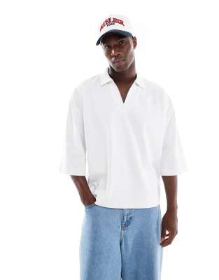ASOS DESIGN - Hvid kraftig oversized polo med halve ærmer i firkantet pasform - view 1