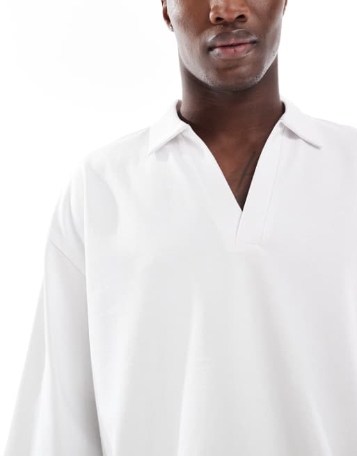 ASOS DESIGN - Hvid kraftig oversized polo med halve ærmer i firkantet pasform  , 3 af 4