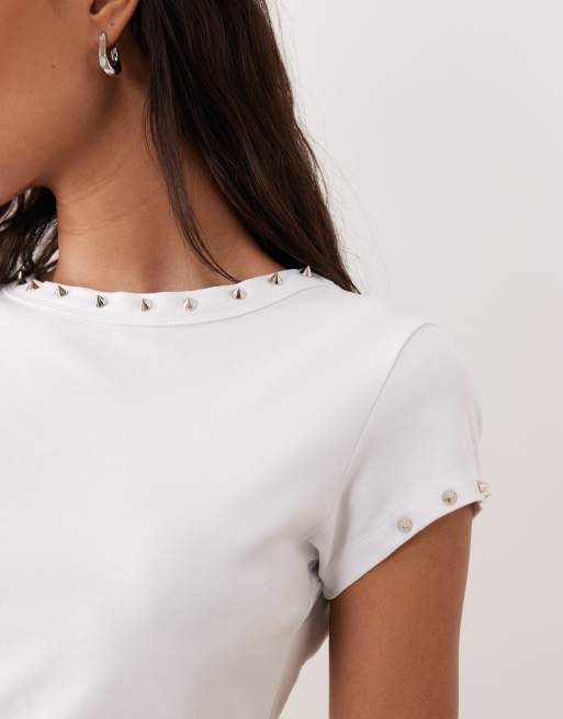 ASOS DESIGN - Hvid krympet T-shirt med nitteærmer, 4 af 4