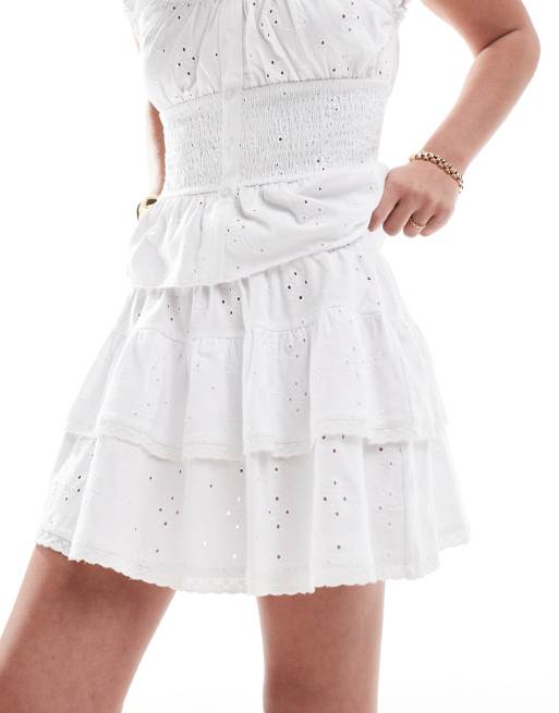 ASOS DESIGN - Hvid lagdelt midinederdel med rynker i broderie anglaise, 5 af 5