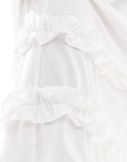 ASOS DESIGN - Hvid lagdelt poplin-maxinederdel med flæser, 3 af 5