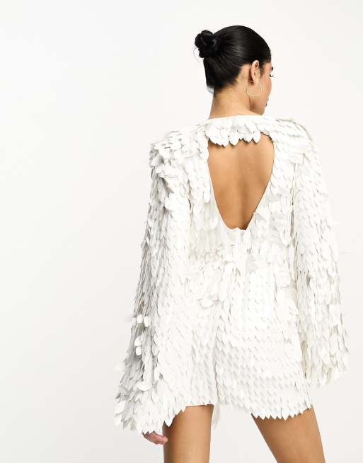 ASOS DESIGN - Hvid langærmet minikjole udsmykket med fjerformede pailletter, 2 af 4