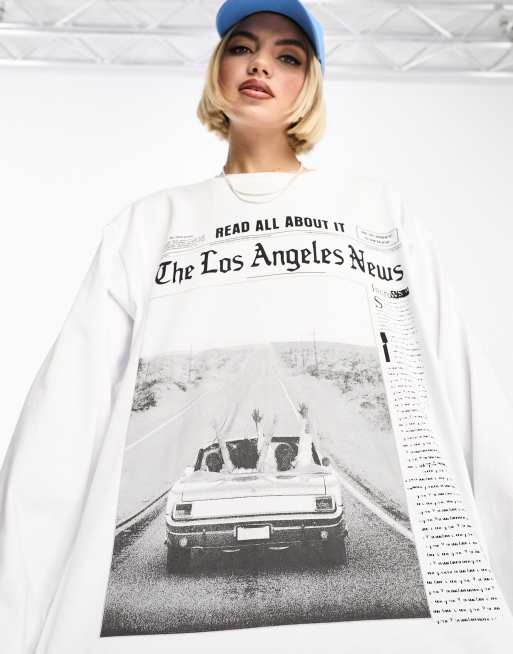 ASOS DESIGN - Hvid langærmet skatertop med Los Angeles-avisgrafik, 4 af 4
