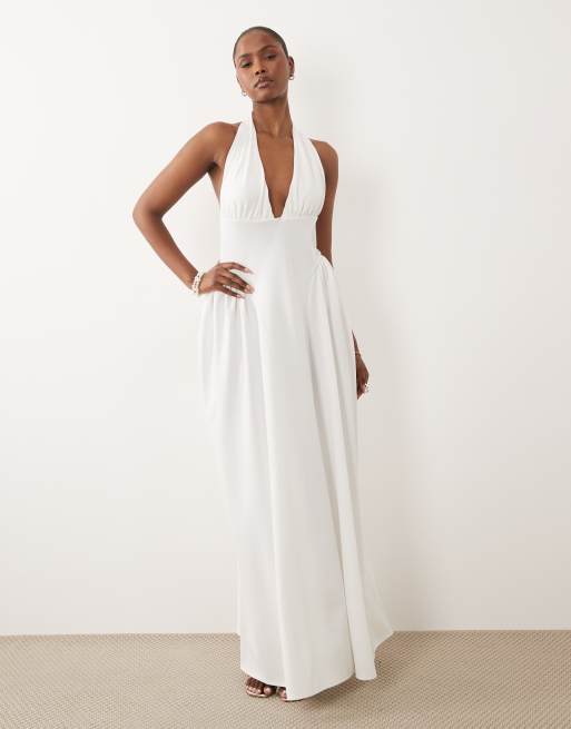 ASOS DESIGN - Hvid maxikjole med halterneck og indsyede detaljer i siderne, 2 af 4