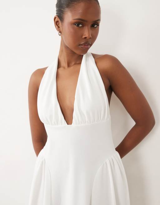 ASOS DESIGN - Hvid maxikjole med halterneck og indsyede detaljer i siderne, 3 af 4