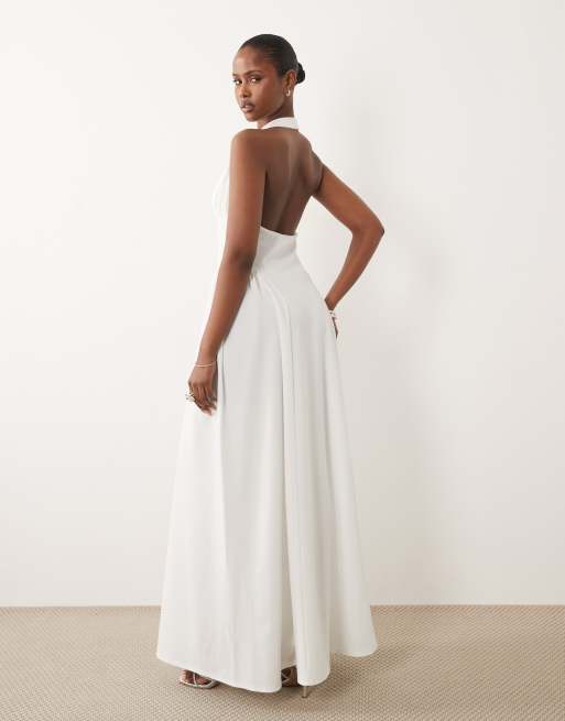 ASOS DESIGN - Hvid maxikjole med halterneck og indsyede detaljer i siderne, 4 af 4