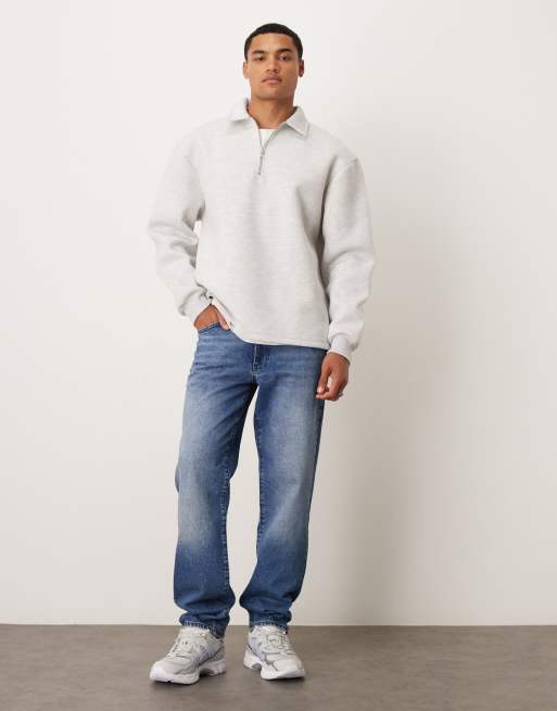 ASOS DESIGN - Hvid meleret og afslappet sweatshirt i kraftigt scubalignende materiale med kort lynlås, 2 af 5