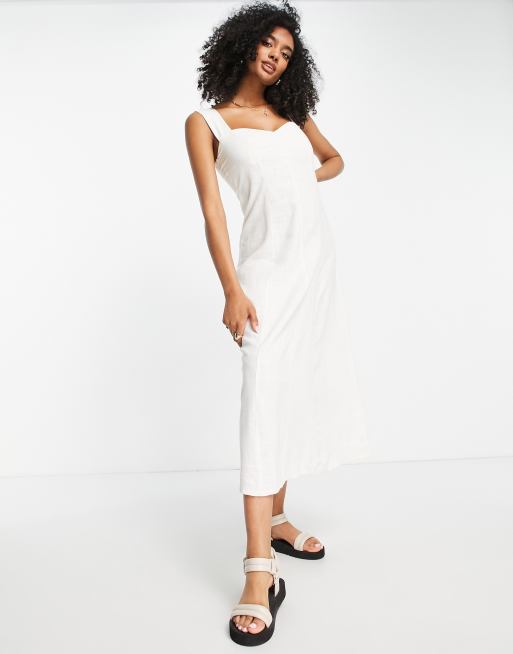 ASOS DESIGN - Hvid midi-sundress med hjerteformet hals og rynker bagpå i hør, 3 af 4