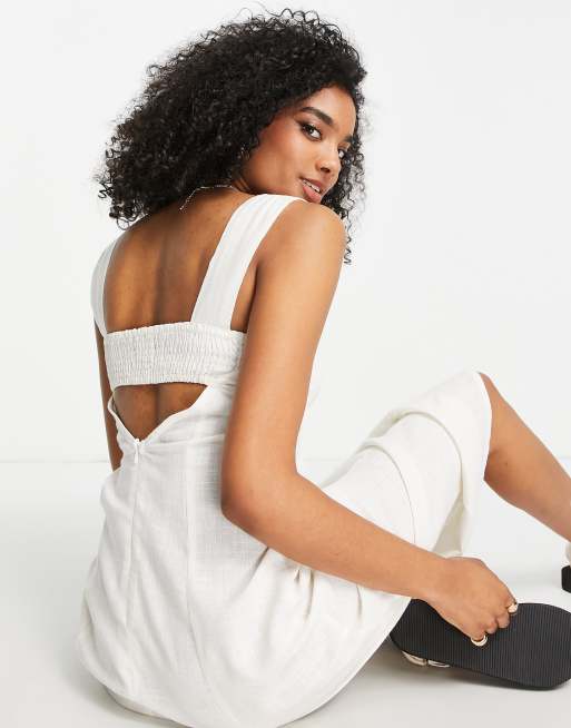 ASOS DESIGN - Hvid midi-sundress med hjerteformet hals og rynker bagpå i hør, 4 af 4