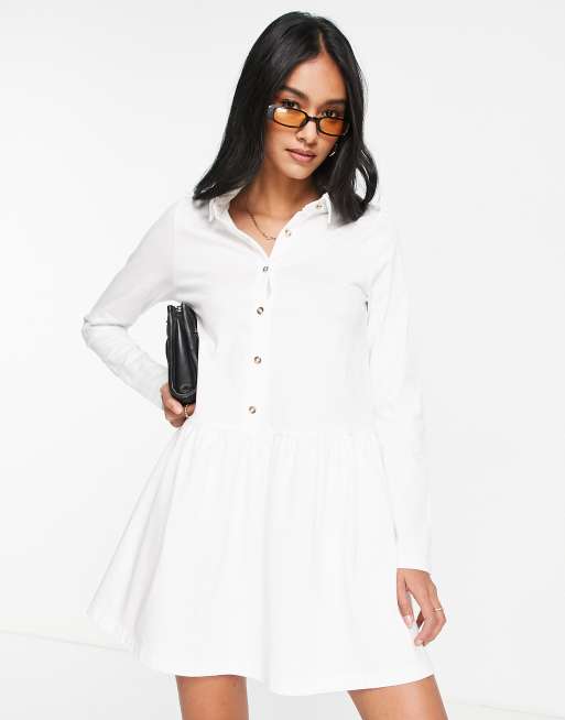 ASOS DESIGN - Hvid mini-skjortekjole med sænket talje i jersey