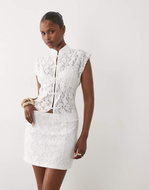ASOS DESIGN - Hvid mini-skort i blondestof - Del af sæt - view 1