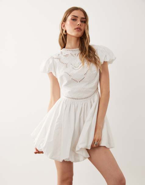 ASOS DESIGN - Hvid minikjole med puf-design og cutwork-broderi - view 1